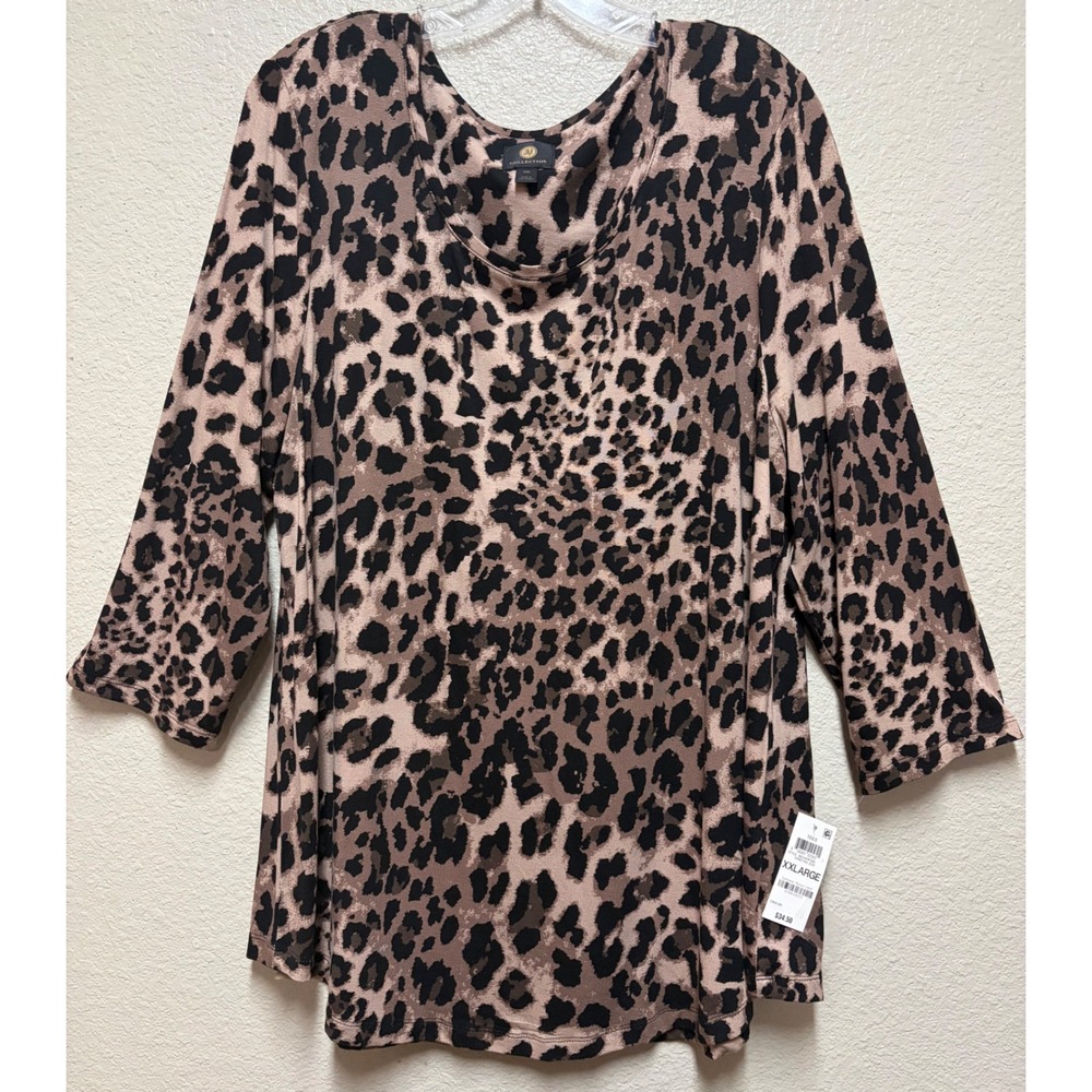 JM Collection Womens Cheetah Print Knit Top XXL Brown Animal Print 88244DP460